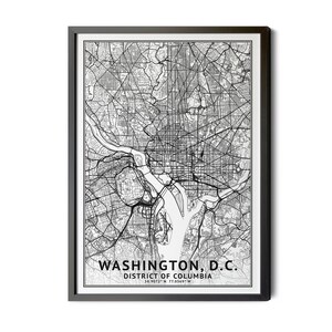 Washington DC Map, Black and White, Coordinates, Washington DC Poster, City Street Map Art, Map of Washington DC, Perfect Details, Printable