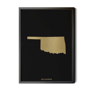 Oklahoma Map, Black, Gold Foil Texture, Oklahoma Wall Art, Oklahoma Poster, Map of Oklahoma, Oklahoma State Map, OK, Silhouette, Printable