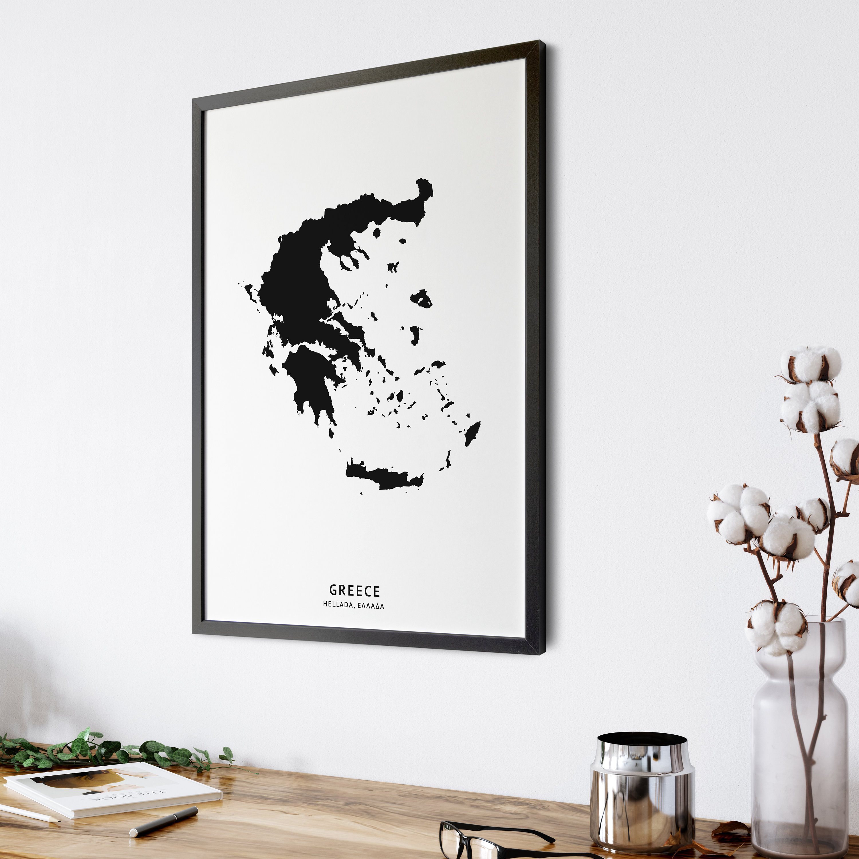 Greece, Hellada, ΕΛΛΑΔΑ, Map, Black and White, Minimalist, English and ...