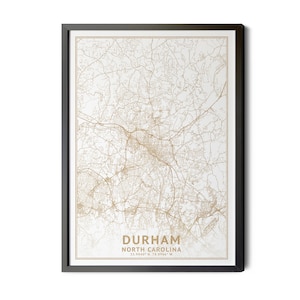 Durham North Carolina Map, High Resolution Real Gold Leaf Texture, Coordinates, Map of Durham, Durham NC, Perfect Details, Printable