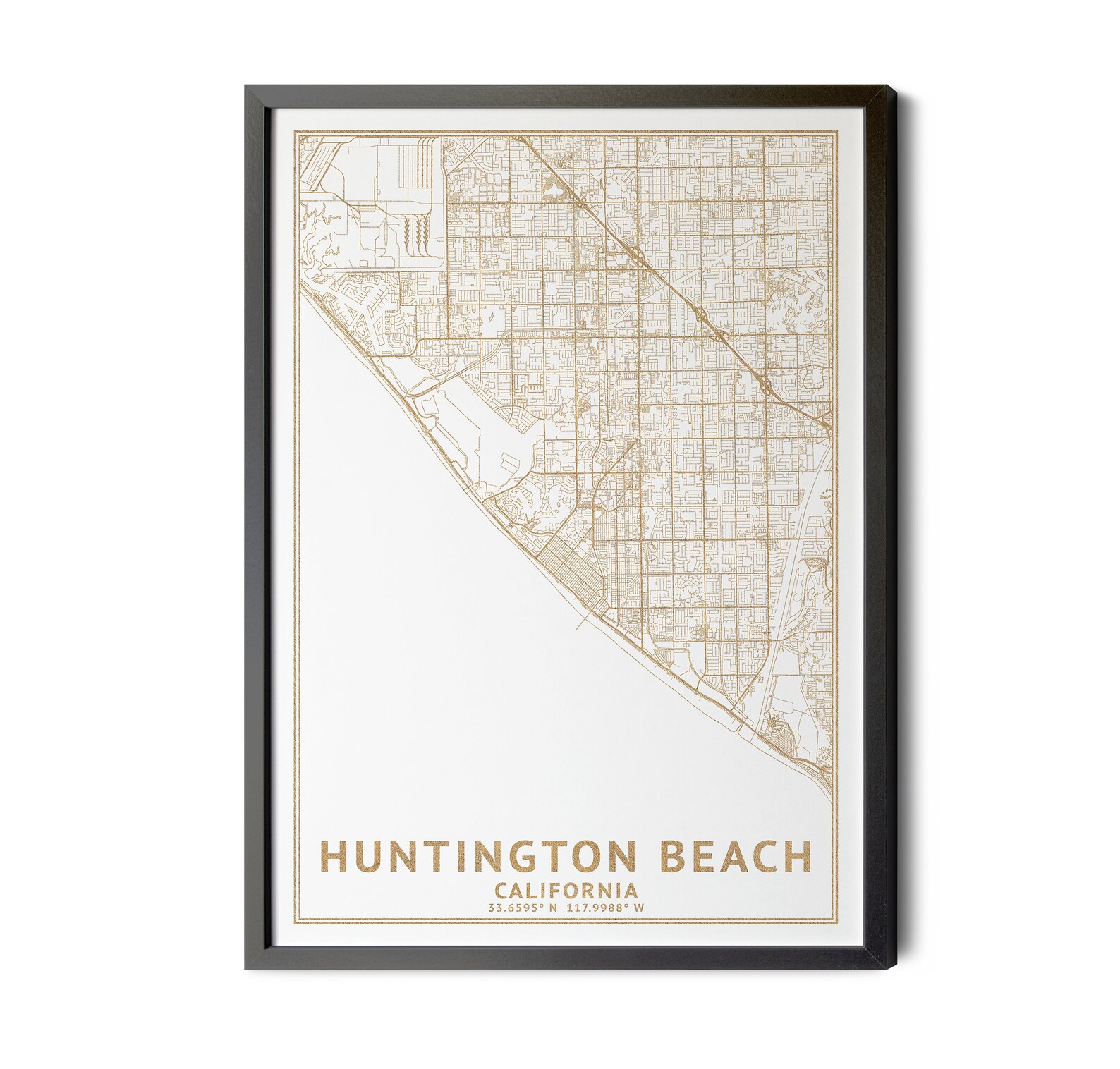 Huntington Beach California Map, High Resolution Real Gold Leaf Texture ...