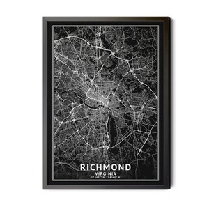 Richmond Virginia Map, Richmond Map Print, Black and White, Inverted Black, Coordinates, Map of Richmond, Perfect Details, Printable