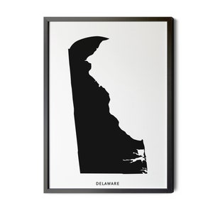 Delaware Map, Black and White, Minimalist, Delaware State Map Print, DE Map, Map of Delaware, Map Wall Decor, Silhouette, Printable Map