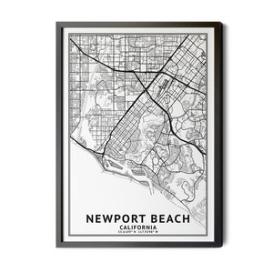 Newport Beach California Map, Black and White, Coordinates, Map of Newport Beach, Newport Beach CA, City Map, Perfect Details, Printable