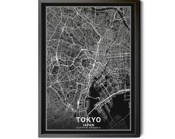 Tokyo Japan Map Art: Black and White Inverted City Street Map (Printable)