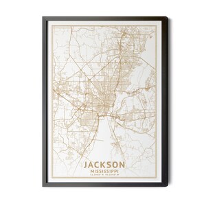 Jackson Mississippi Map, High Resolution Real Gold Leaf Texture, Coordinates, Map of Jackson, Jackson MS, Perfect Details, Printable Map