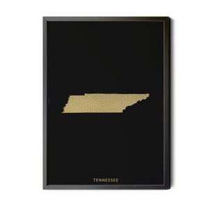 Tennessee Map, Black, Gold Foil Texture, Tennessee Wall Art, Tennessee Poster, Map of Tennessee, TN Map, State Map, Silhouette, Printable