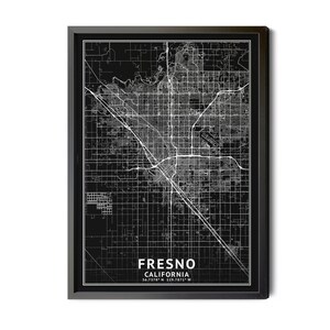 Fresno California Map, Black and White, Inverted, Coordinates, Map of Fresno, Fresno CA, City Street Map, Perfect Details, Printable