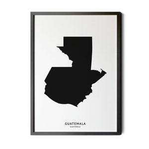 Guatemala Map, Black and White, Minimalist, English and Native Country Name, GTM, Map Poster, Silhouette, Printable