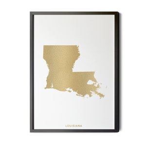 Louisiana Map, Gold Foil Texture, Contemporary, Modern Map Art, Louisiana Wall Art, Map of Louisiana, LA State, Silhouette, Printable