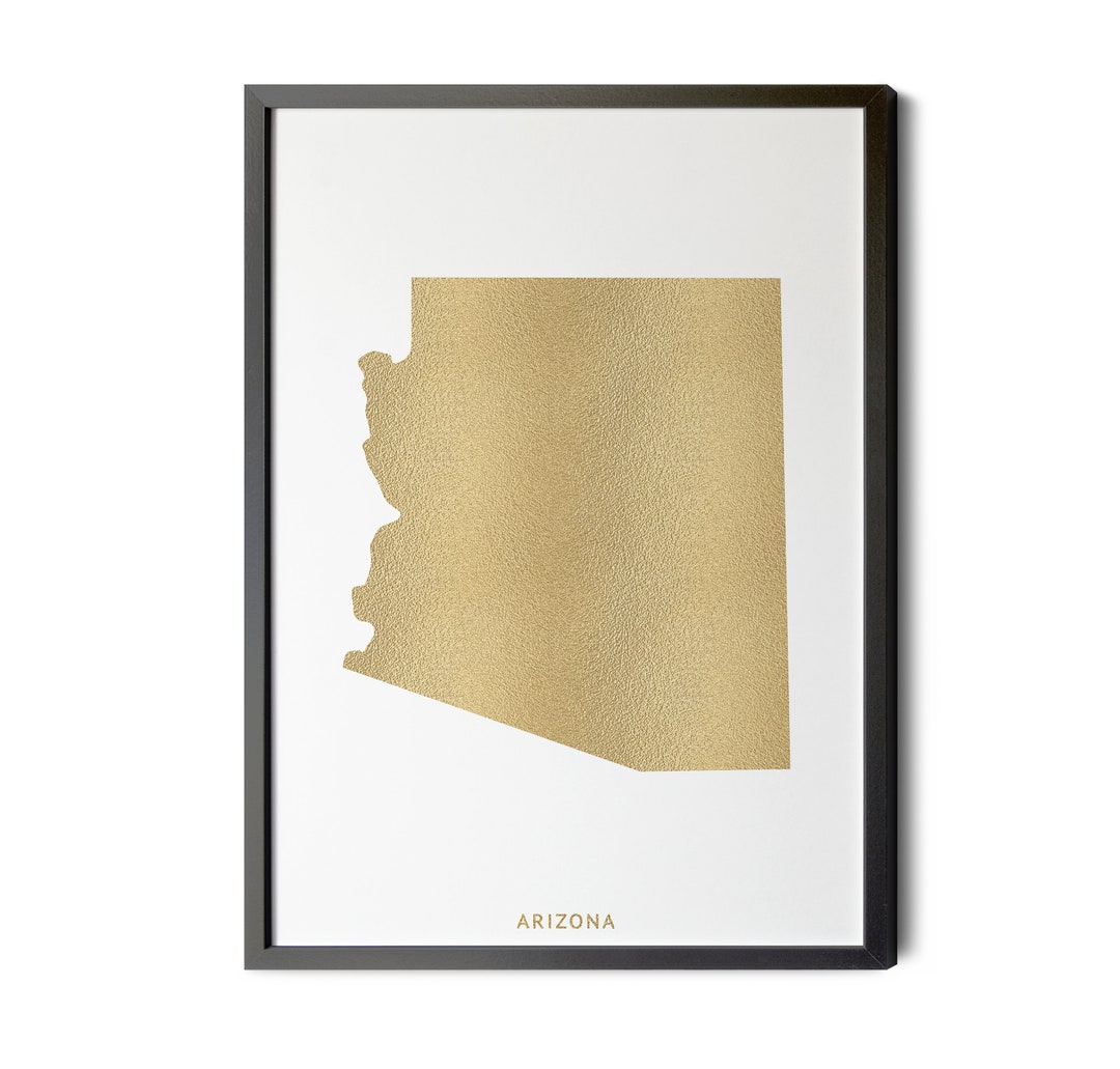 Arizona Map, Gold Foil Texture, Modern Map Art, Arizona Wall Decor, Arizona State, Map Art, Map
