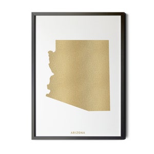 Arizona Map, Gold Foil Texture, Modern Map Art, Arizona Wall Decor, Arizona State, Map Art, Map Wall Art, Silhouette, Printable Map