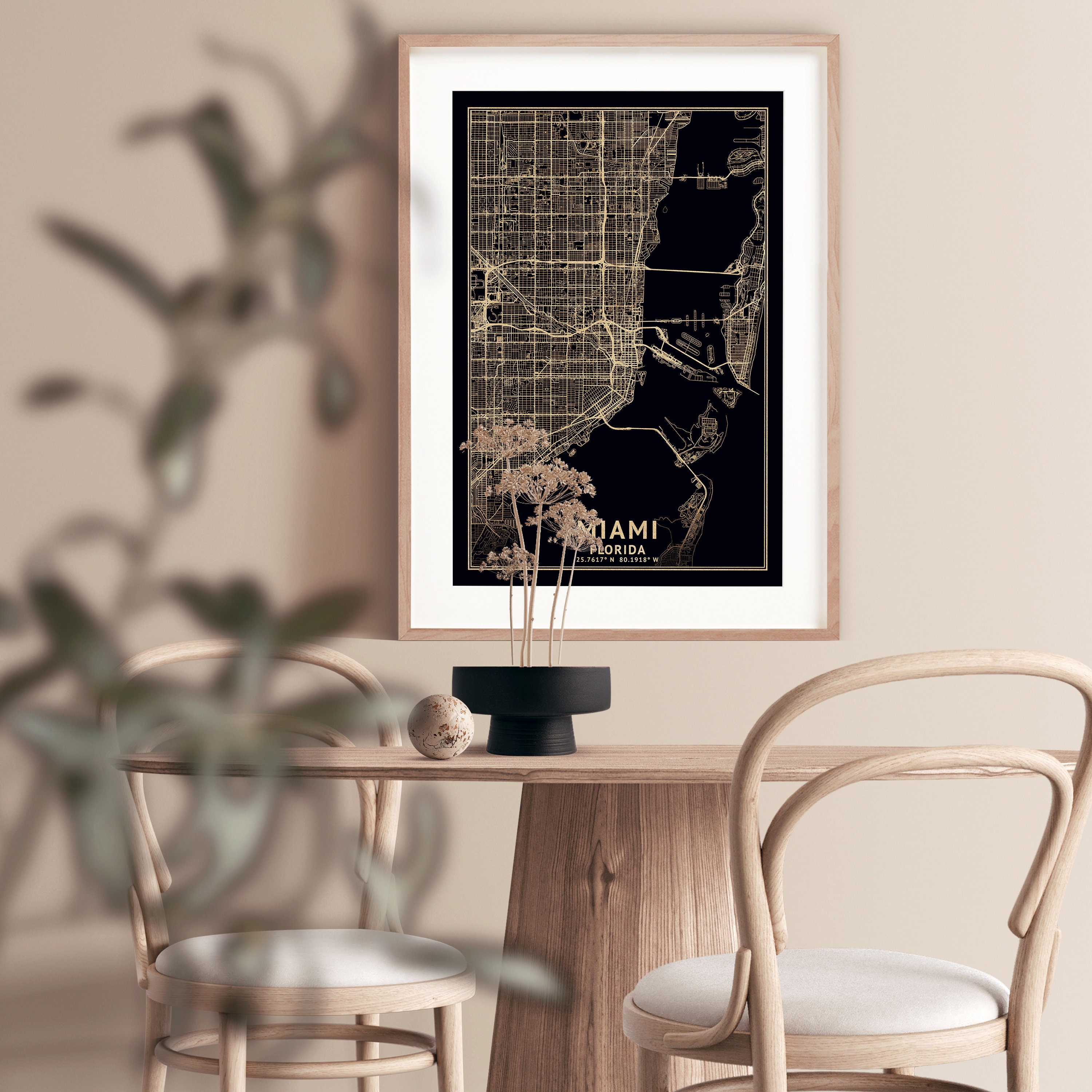Miami Florida Map, Black, High Resolution Real Gold Leaf Texture ...
