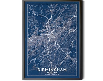 Birmingham Alabama Map Art: Blue City Street Design (Printable)