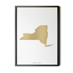 New York State Map, Gold Foil Texture, Contemporary, NY State Poster, Map of New York State, Map Wall Art, NY State, Silhouette, Printable