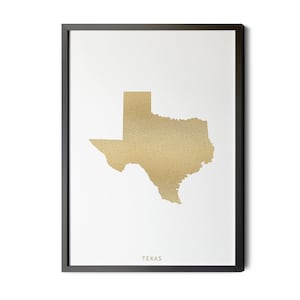 Texas Map, Gold Foil Texture, Texas Wall Art, Texas Poster, Map of Texas, TX Map, State Map Art, Texas Silhouette, Printable