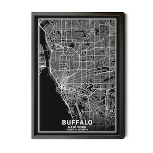 Buffalo New York Map, Black and White, Inverted, Coordinates, Map of Buffalo, Buffalo NY, Map Art, City Map, Perfect Details, Printable