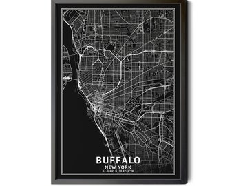 Buffalo New York Map Art: Black and White Inverted Print (Digital Download)