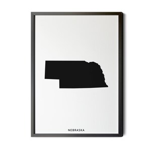 Nebraska Map, Black and White, Minimalist, Nebraska Wall Art, Map of Nebraska, Nebraska State Map, NE Map, Nebraska, Silhouette, Printable