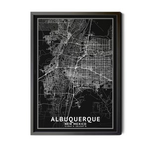 Albuquerque New Mexico Map, Black and White, Inverted, Coordinates, Map of Albuquerque, Albuquerque NM, Map Art, Perfect Details, Printable.
