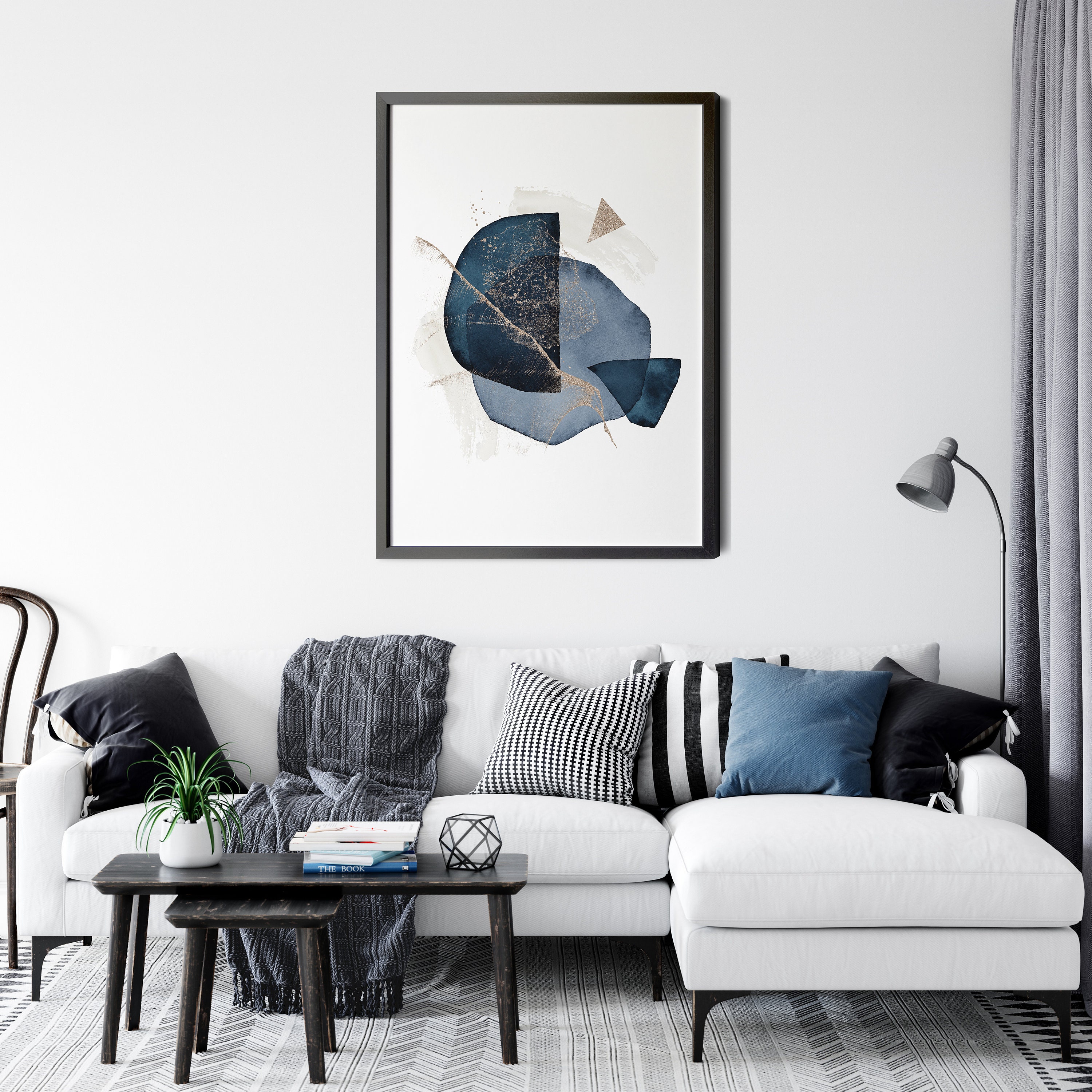 Navy Blue Wall Art Gold Foil Texture Abstract Art Print Etsy