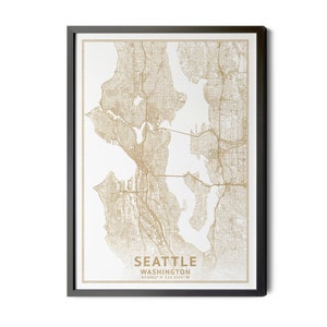 Seattle Washington Map, High Resolution Real Gold Leaf Texture, Coordinates, Seattle Map Print, Map of Seattle, Seattle WA, Printable