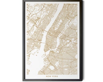 New York City Map, High Resolution Real Gold Leaf Texture, New York City Poster, Map of New York, New York, Modern Map Art, Printable