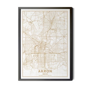 Akron Ohio Map, High Resolution Real Gold Leaf Texture, Coordinates, Map of Akron, Akron OH, Map Art, City Map, Perfect Details, Printable