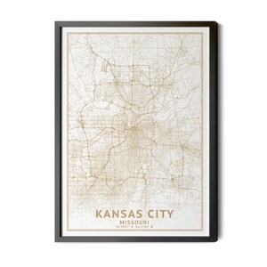 Kansas City Missouri Map, High Resolution Real Gold Leaf Texture, Coordinates, Map of Kansas CityMO, City Map, Perfect Details, Printable