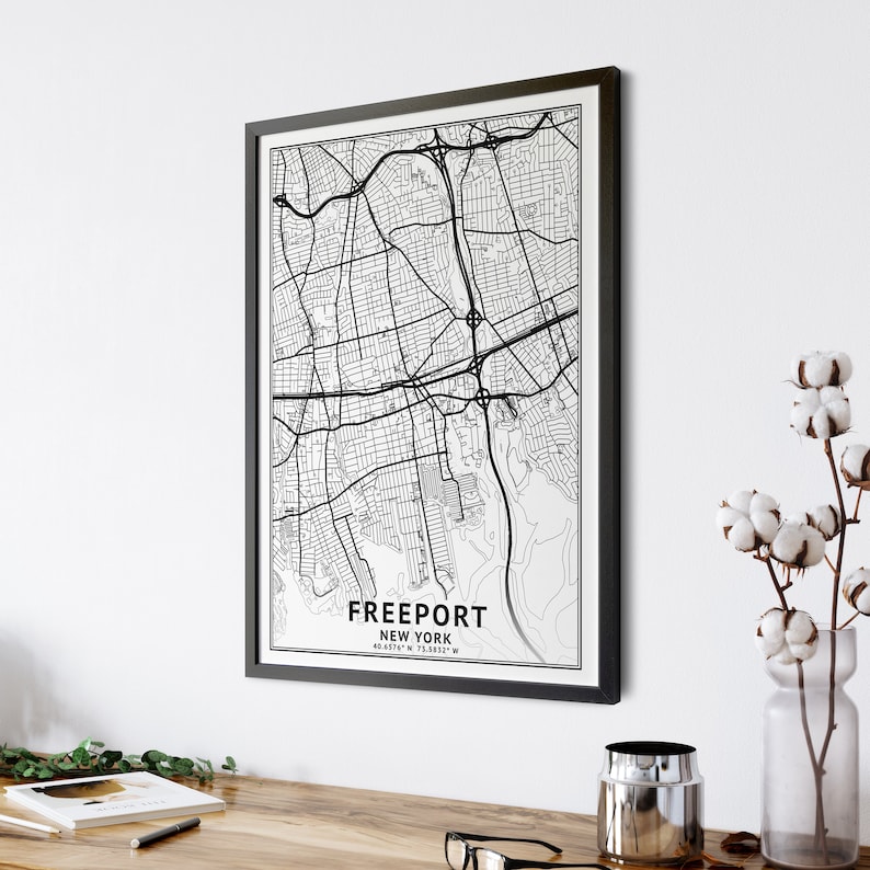 Freeport New York Map Black and White Coordinates Map of - Etsy