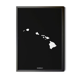 Hawaii Map, Black and White, Inverted, Minimalist, Hawaii Wall Art, Hawaii State Map Art, Hawaii Poster, Silhouette, Printable.