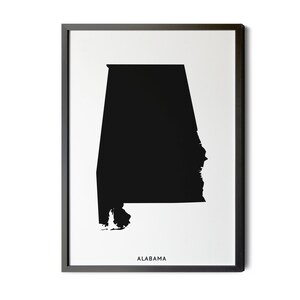Alabama State Map, Black and White, Minimalist State Map, Alabama Map Wall Art, AL Wall Decor, Silhouette, Printable Map