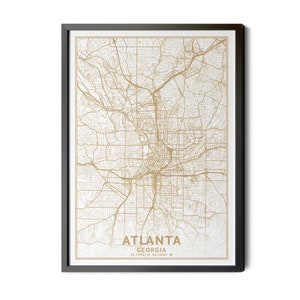 Atlanta Georgia Map, High Resolution Real Gold Leaf Texture, Coordinates, Atlanta Map, Map of Atlanta, Atlanta GA Map, Perfect Details