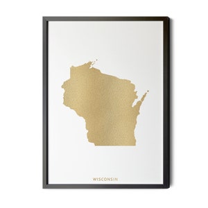 Wisconsin Map, Gold Foil Texture, Wisconsin Wall Art, Wisconsin Poster, Map of Wisconsin, WI Map, State Map Art, Silhouette, Printable