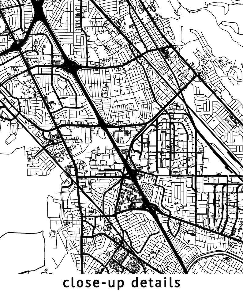 Hayward California Map, Black and White, Coordinates, Map of Hayward