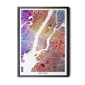 New York City Map, Map of New York, New York City Poster, New York Canvas, Multicolored Map, Colorful Watercolor Map Art, Printable