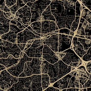 Cary North Carolina Map, Black, High Resolution Real Gold Leaf Texture, Coordinates, Map of Cary ...