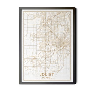Joliet Illinois Map, High Resolution Real Gold Leaf Texture, Coordinates, Map of Joliet, Joliet IL, City Map, Perfect Details, Printable