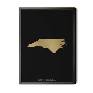 North Carolina Map, Black, Gold Foil Texture, Contemporary, North Carolina Wall Art, Map of North Carolina, NC Map, Silhouette, Printable