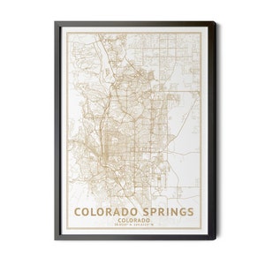 Colorado Springs Colorado Map, High Resolution Real Gold Leaf Texture, Coordinates, Map of Colorado Springs CO, Perfect Details, Printable