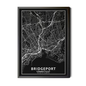 Bridgeport Connecticut Map, Black and White, Inverted, Coordinates, Map of Bridgeport, Bridgeport CT, City Map, Perfect Details, Printable
