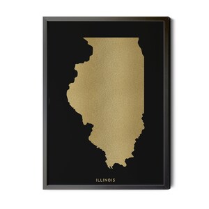 Illinois Map, Black, Gold Foil Texture, Modern Map Art, Illinois Map Print, Map of Illinois, IL Map, Illinois Map Art, Silhouette, Printable