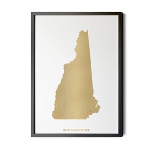 New Hampshire Map, Gold Foil Texture, Contemporary, New Hampshire Wall Art, Map of New Hampshire, New Hampshire State, Silhouette, Printable