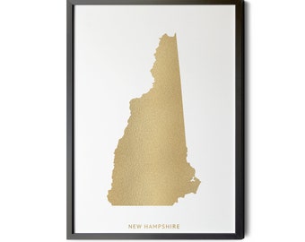 Gold Foil New Hampshire Map Art, State Silhouette (Printable)
