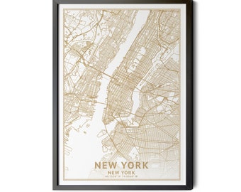 New York City Map, High Resolution Real Gold Leaf Texture, Coordinates, New York City Poster, Map of New York, NYC Map, Printable