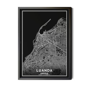Luanda Angola, Map, Black and White, Inverted, Coordinates, Luanda, AGO, City Street Map, Map Art, Perfect Details, Printable