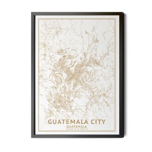Guatemala City Guatemala Map, High Resolution Real Gold Leaf Texture, Coordinates, Map of Guatemala City, Perfect Details, Printable