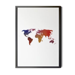 World Map, Watercolor, Multicolored, World Map Wall Art, Minimalist, Map of The World, Wall Art, Colorful World Map, Map Poster, Printable