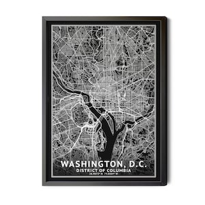 Washington DC Map, Black and White, Inverted, Coordinates, Washington DC Poster, Street Map, Map of Washington DC, Perfect Details