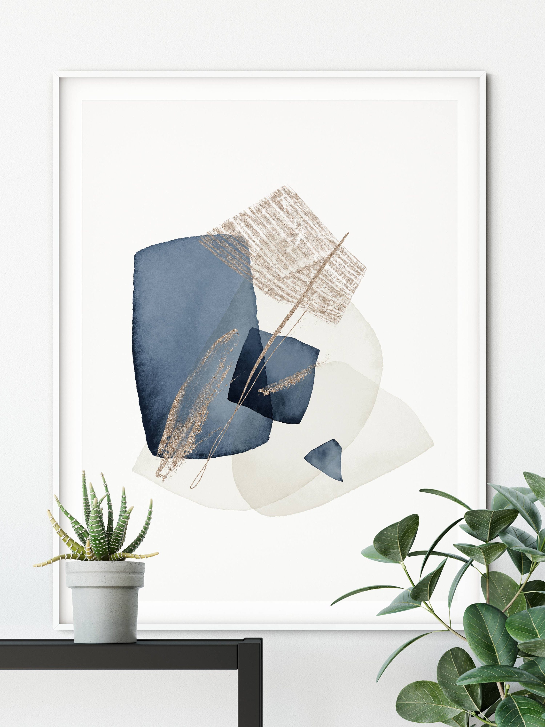 Navy Gold Wall Art Indigo Wall Art Gold Foil Texture Etsy